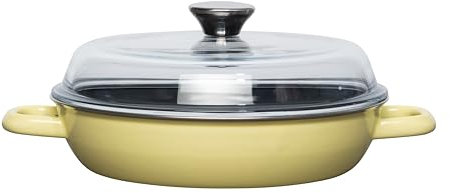 Riess 0048-002 Schmorpfanne mit Glasdeckel 24cm, Emaille, LEMON LBH 32.2x25.3x12.7cm, Gewicht 2,011kg, Bratpfanne, Gelb, backofengeeignet, mit 2 Griffen aus Emaille