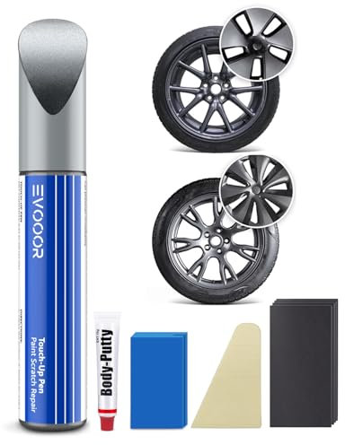 EVOOOR Kit de retouche de peinture pour jantes argentées de minuit avec spatule de carrosserie pour Tesla Model 3 18/Model S 19 Correspondance exacte – Réparation des rayures et des éclats