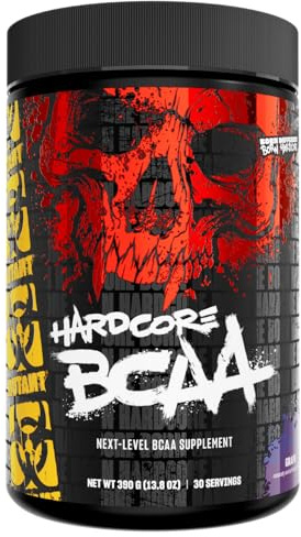 MUTANT Hardcore BCAA – vor, während oder nach dem Training – BCAA Next Level Supplement mit verzweigtkettigen Aminosäuren – Flüssigkeitszufuhr + Regeneration – 30 Portionen (Traube)
