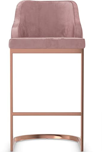 Tabouret de bar moderne or rose avec assise en velours rose poudré