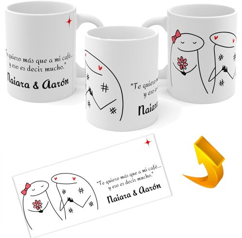 CREATIVASS Tazas Personalizadas Con Nombre para San Valentín y para Parejas, Diseños de Amor, Novio, Novia, dia Enamorados regalo Original (TEQUIERO)