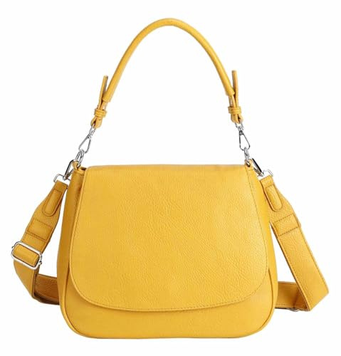 OBC Damen Tasche Shopper Hobo Bag Schultertasche Cross Over Body Bag Umhängetasche Beuteltasche Handtasche Henkeltasche Leder Optik Gelb V1