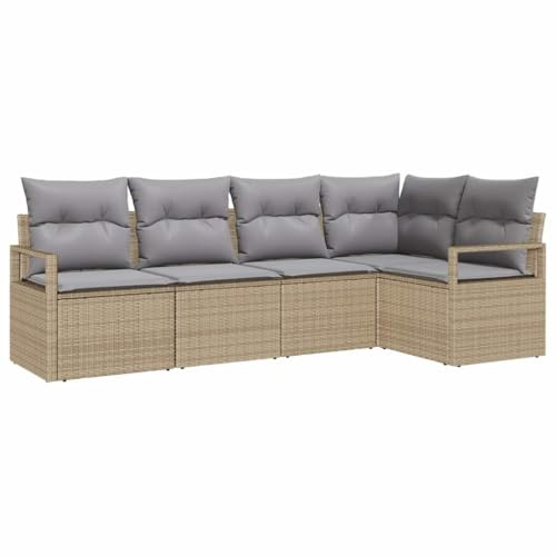 vidaXL Garten-Sofa-Set mit Kissen 5 pcs Beige und Hellgrau, Garten und Terrasse, modernes modulares Outdoor-Sofa-Set, Eckcouch mit Stauraum, wetterfestes Möbelstück