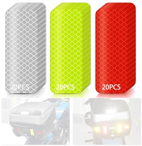 KEWUF 60 Pcs Adesivi Rifrangenti Nastro Catarifrangente Adesivo per Moto Veicolo Auto Bici Casco Rigido, Nastro Riflettente Riflettori ad Alta Visibilità Impermeabile Sicurezza Pesca Adesivi Casco