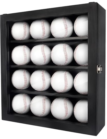 Baseball-Vitrine, Baseball-Halter mit 16 Ständern für Display-Wandhalterung, UV-geschützte, klare Glastür und Schloss für Homerun-Ball-Erinnerungsstücke, signierter Baseball-Sammler, signierte