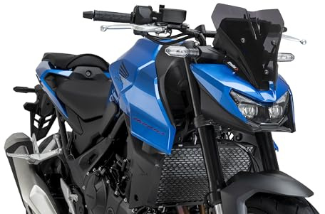 Puig 22423F New Generation Sport, sport windscreen made of 3 mm methacrylate with aerodynamic design tested in wind tunnel, metal supports and TÜV approved, Dark Smoke