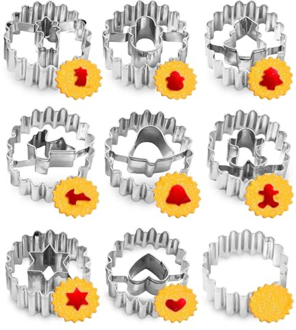 Plätzchen Ausstecher Linzer 9er Set, Keksausstecher Weihnachten, Ausstechformen Edelstahl Linzer, Klein Plätzchenausstecher, Linzer Ausstecher Set für Fondant Marmeladenplätzchen 4.3 x 4.3cm