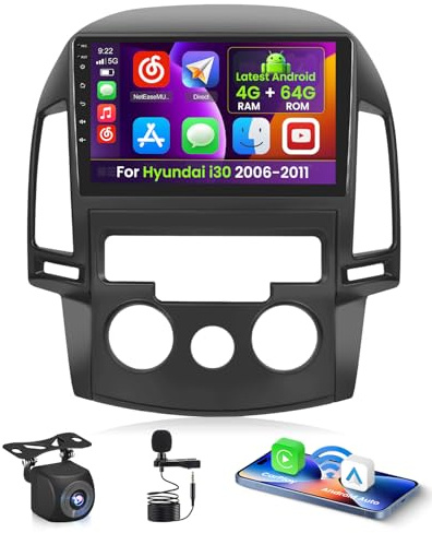 Inefala 4+64G Stereo para Hyundai i30 2006-2011 Android 15 con Wireless Carplay y Android Auto, 尺寸'' Radio Pantalla con Bluetooth 32EQ GPS FM/RDS SWC AHD Cámara Inversa