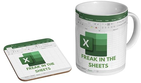 mugmart Freak in The Sheets Funny Excel Spreadsheet - Ceramic Coffee Mug + Coaster Gift Set - Office Joke for The Work Desk