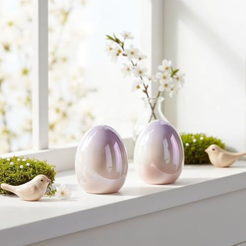 levandeo 2er Set Ostereier Porzellan H8cm Rosa Lila Perlmutt Ostern Tischdeko Osterdeko Glanz Deko Eier