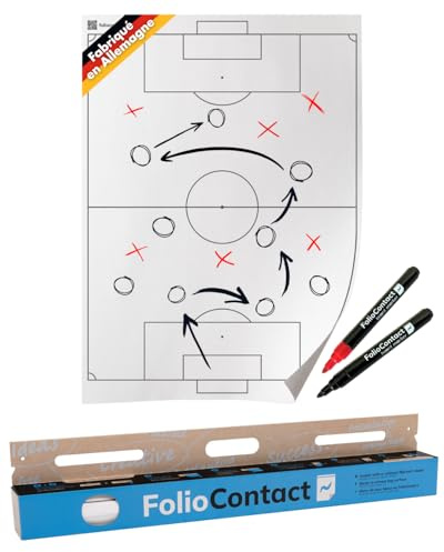 FolioContact Fußball Taktiktafel 60x80 cm – Made in Germany – Selbsthaftende statische Taktikfolie, 25 Blatt & 2 Boardmarker – Abwischbar & wiederbeschreibbar – Alternative zur Magnettafel