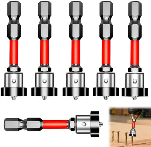 6Pcs Magnetic Drywall Screw Setter Bits, 1/4 Hex Shank Drywall Screw Bit PH2, Plasterboard Screw Bits for Electric Drill & Driver Positioning(50mm)