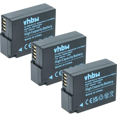 vhbw 3X Batterie Compatible avec Panasonic Lumix DMC-G70X, DMC-G7HK, DMC-G70W, DMC-G80 Appareil Photo (1000mAh, 7,2V, Li-ION), Puce d'information