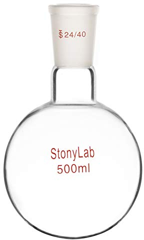 StonyLab Verre Simple cou Fond Rond Flasque RBF, Ballons de Laboratoire Single Neck Round Bottom Flask avec 24/40 Standard Cône Joint Extérieur - 500ml