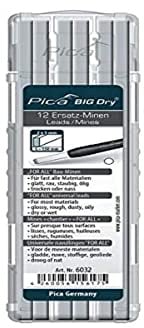Pica 6032 I Spezial Ersatz-Minen für Big Dry 6060 I weiß I wasserlöslich I For-All egal ob trocken, nass, glatt, rau, staubig oder ölig, ideal für Holz, Kunststoff, Fliesen I 2x5 mm I 12 Stück