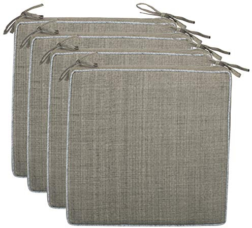 Brandsseller 4er Set Sitzkissen 40x40x4 cm – Wasser- & schmutzabweisende Stuhlkissen mit Bindebändern in Leinenoptk – Für Innen & Außen – Garten, Terrasse, Küche – Taupe