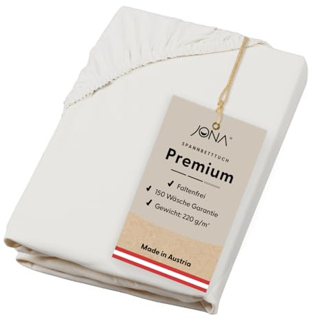 JONA SLEEP® Premium Spannbettlaken (180-200 x 200 cm) Jersey Baumwolle Elfenbein - 220 g/m² - ÖKO-TEX 100 zertifziert - Made in Austria
