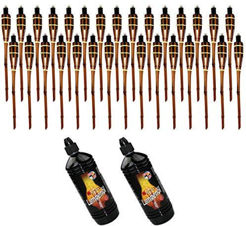 Moritz 30x Bambusfackeln Fackel 90 cm Dunkelbraun + 2X 1000ml Lampenöl Gartenfackel Ölfackeln Garten Deko Öllampe Wegleuchte