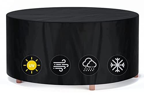 Housse Table de Jardin Bache de Protection Exterieur, 420D Oxford Matériaux Résistants, Imperméable, Résistant à l'hiver, Housse de Protection Salon de Jardin, Ronde Ø128X71CM