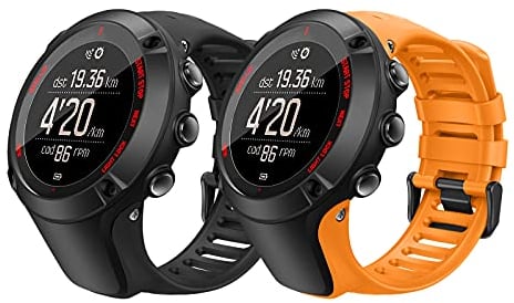 MoKo 2er Pack Armband Kompatibel mit Suunto Ambit 1/2/2S/2R/3/3 Sport/3 Run/3 Peak, Silikon Sportarmband atmungsaktiv Ersatz Uhrenarmband Wechselarmband, Schwarz + Orange
