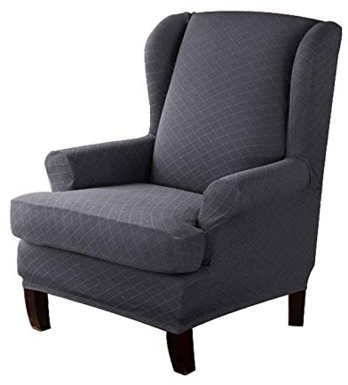 HKPLDE 2-Stück Sesselbezüge, Elasthan Stretchhusse Abwaschbar Weich Strecken Stuhlbezug Für Sessel - Ohrensesselbezüge-grau