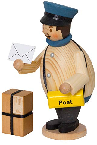 Drechslerei Kuhnert - Rauchmann/Räucherfigur aus Holz - Max als Postbote - 16cm Höhe - Made in Germany