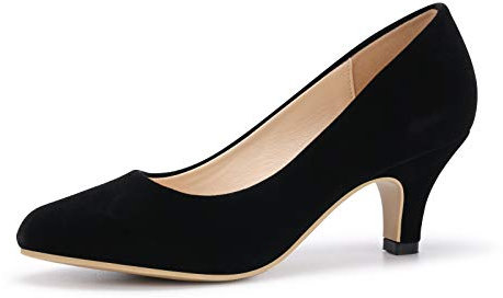 Phorecys Women's Kitten Heels Round Toe Dress Court Shoes Work Comfort Pumps Suede Black US 11-UK 8.5