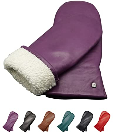 AKAROA ESTD 2019 Lederhandschuhe Damen SUE, Fäustling, italienisches Leder, Futter aus original Neuseeland Lammfell, beere, S/M - 7