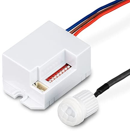 POPP® Electric Mini détecteur réglable extérieur PIR 3-6 m IP65 à encastrer au plafond 360°, mural 120°, interrupteur lumineux intérieur/extérieur AC 220-240 V, coupe 15-18 mm (Pack 1 unité)