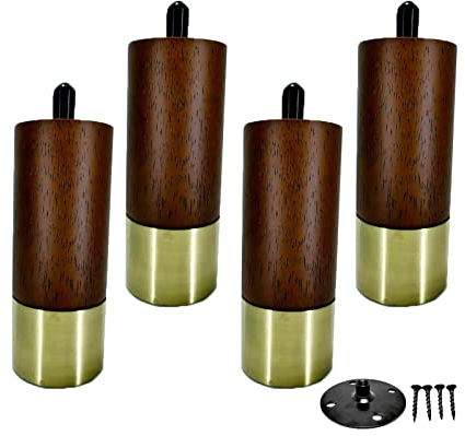 Zlovne Massivholz Möbelbeine Bettfüße Sofa Beine Badezimmerschrank Ersatzbeine,4 Stück Nussbaumfarbene Schrankfuß Klarlack,mit Vorgebohrter Schraubstange (12cm/4.7Inch)
