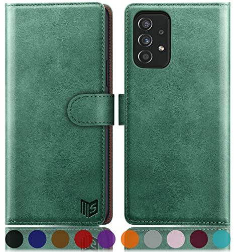 SUANPOT Cover per Samsung Galaxy A52 4G/5G/A52S 5G Blocco RFID Portafoglio Slot CarteSupporto Cellulare Magnetica custodia Pelle Sintetica Cover per Samsung Galaxy A52/A52S Verde Chiaro