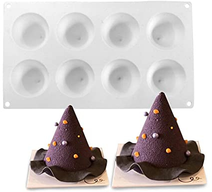 3D Französisch Mousse Silikonform, DIY Dessert Kuchen Backen Kerzenform, 8 Löcher Kegel Weihnachtsbaum