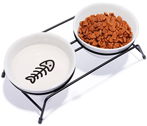 Ensemble de gamelles surélevées en céramique de 368,5 g pour nourriture et eau, 2 gamelles pour animaux de compagnie avec support en acier inoxydable antidérapant et anti-rouille, pour chats et chiots