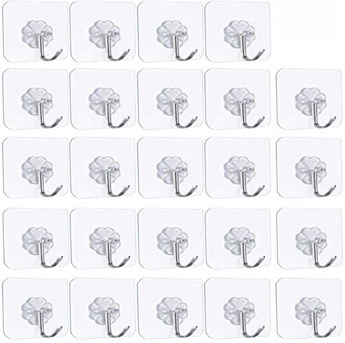Pubiao 24 Pack Self Adhesive Hooks, Transparent Hooks Stainless Wall Anti-Skid Traceless Sticky Hook for Kitchen Bathroom Office Ceiling Hanger Utility Hanging Coat Cloth Towel Key