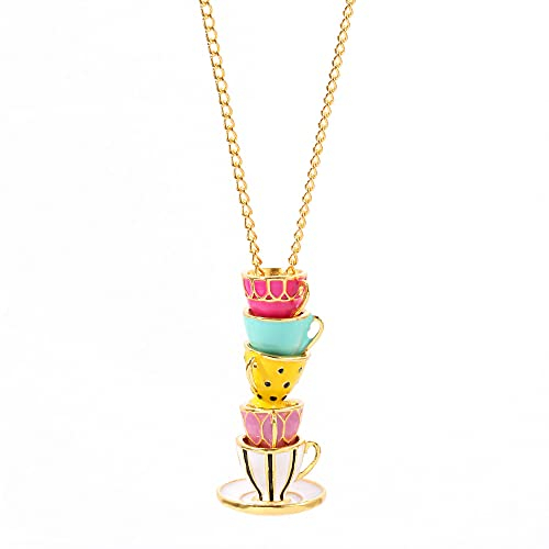 COLORFUL BLING Funny Stacked Enamel Teacup Necklace 3D Coffee Cup Teapot Pendant Necklace Elegant Teacup Long Sweater Necklace for Women, Zinc, Rhinestone