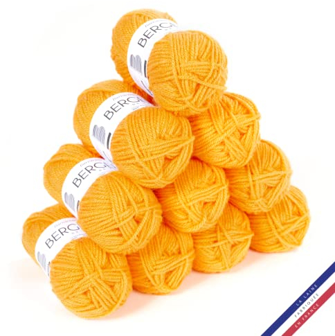 Bergère de France - BARISIENNE 7, Wolle set zum stricken und häkeln (10 x 50 g) - 100% Acryl - 6,5 mm - Weicher dicker runder Faden - Gelb (SOUCI)