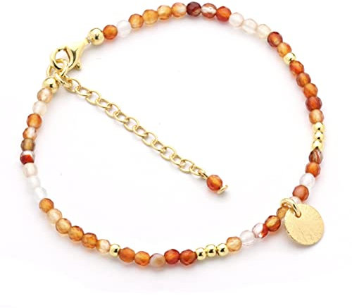 Filigranes Armband für Damen aus Karneol mit einem kleinen Plättchen als Anhänger, farblich behandelt