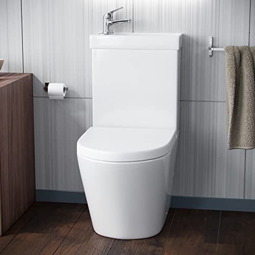 Nes Home Pilton 2 in 1 Toilet Basin Combo Combined Toilet and Sink Space Saving Cloakroom Unit and Mono Basin Mixer Tap