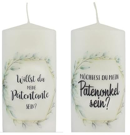 Wiedemann Kerzen Spruchkerze Willst du meine Patentante sein? - Willst du mein Patenonkel sein? - 2-fach sortiert 150 x Ø 70 mm, Rußfrei