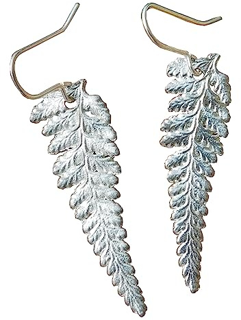 Handcrafted 10 Year Anniversary, 10th Wedding Anniversary Tin Fine Fern Earrings | Eco-Friendly Jewelry