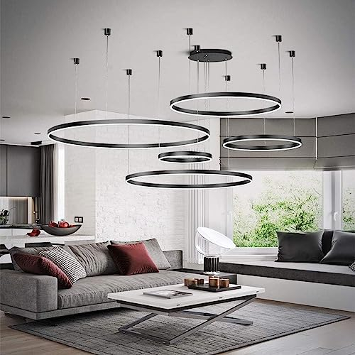 LED Hängelleuchte Wohnzimmerlampe Hängelampe Esstisch Pendelleuchte Dimmbar Mit Fernbedienung Pendellampe Moderne Aluminium Runde Acryl Beleuchtung Kronleuchter ( Color : Schwarz , Größe : 5laps 20+40