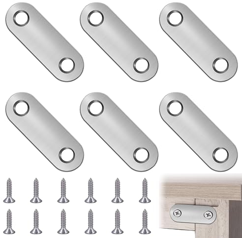6 Piezas Soportes de Esquina Planos de Acero Inoxidable, Conector de Metal Plano, Soportes de Placa Plana, 36 × 16 mm Placas para La Unión de Metales Soporte de Reparación, con 12 Tornillos