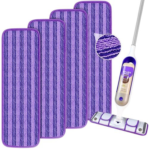 Upgraded Reusable Microfiber Mop Pads for Swiffer Power Mops, Washable and Resuable (4 Pack Loop Pads for Swiffer Power Mop, Purple)