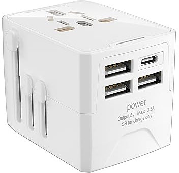 Reiseadapter Weltweit,Universal Reisestecker mit,6 AC Steckdose,3.5A USB-Smart-Ausgang,3USB A + Type c Internationaler Steckdosenadapter