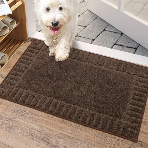 BEQHAUSE Door Mat for Indoor & Outdoor,Dirt Trapper Barrier Mat Super Absorbent Machine Washable Front Doormats Rug with Non-Slip TPR Backing (Brown, 50x80cm)