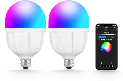 Neewer Photography RGB LED Light Bulb 2 Pack, App Control 24W CE/UKCA Certified LED Bulb with 9 Effects, 410lux/m 2700K-6500K CRI93+ TLCI98+, E27 Base for Studio Softbox Lighting Kit, T100C