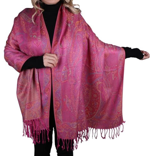 TZ Promise Pashmina-Schal mit Vintage-Tapisserie-Stil, Regenbogenfarben, luxuriöses Paisleymuster, Hot Pink, mehrfarbig, Large