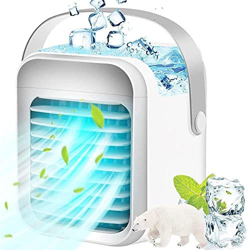 Air Cooler, Portable Mini Low Power USB Air Cooler with 3 Wind Speeds, Silent Electric Air Cooler with 7 LED Lights, Fine Spray Particles Fragrance Air Conditioner for Home Offices Outdoor School