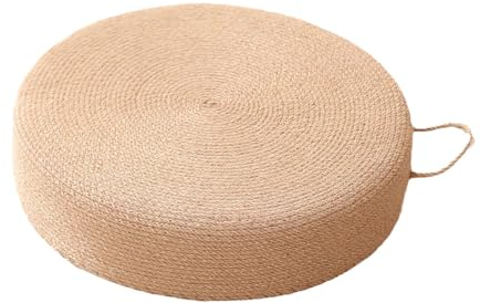 predolo Tatami Bodenkissen Rundes gepolstertes Kissen Hocker Handgewebte Strohmatte Sitzkissen für Yoga Zen Meditation, 40x40×6cm