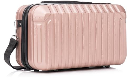 R.Leone Valigia Ryanair 40x20x25 cm Traccolla Bagaglio a mano Beauty Case in ABS 2208 (Rose Gold, XS Beauty case 40x20x25cm)